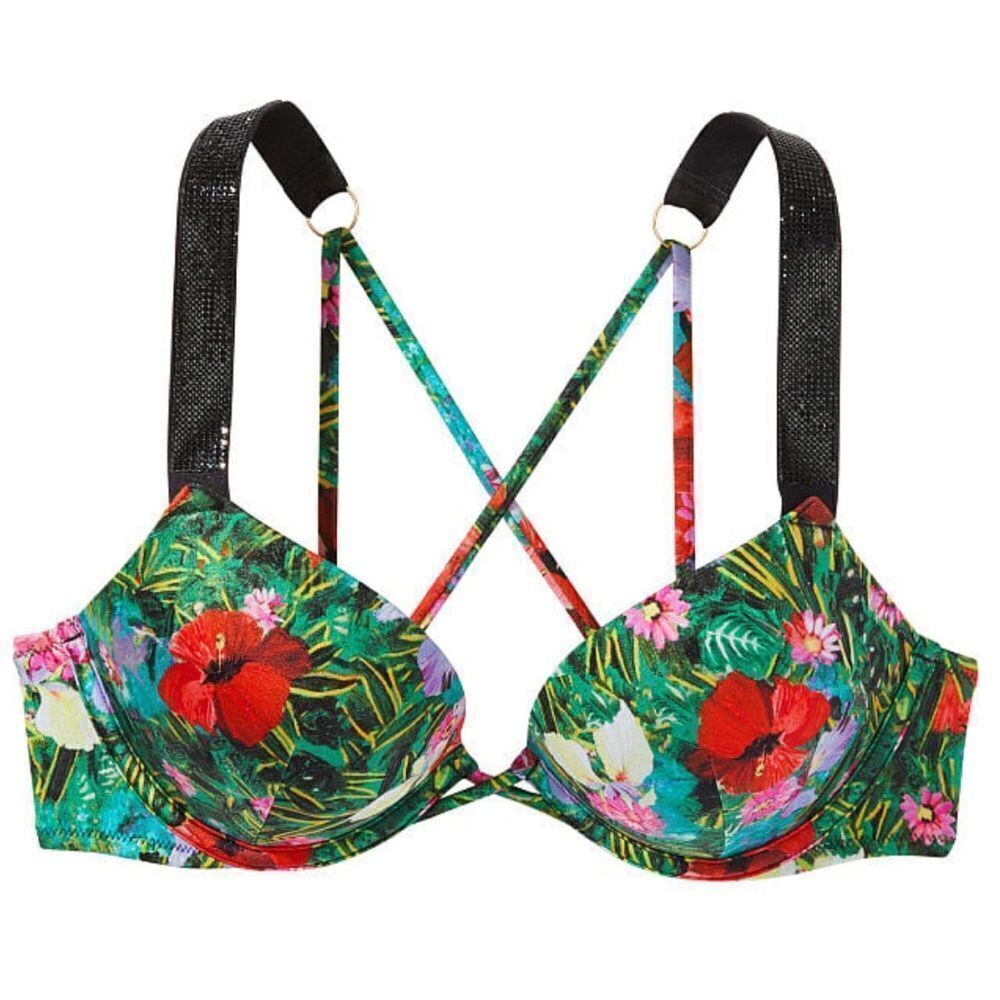Victorias Secret Swim Bombshell Shine Strap Add-2-Cups Push Up Bikini Top 38DD